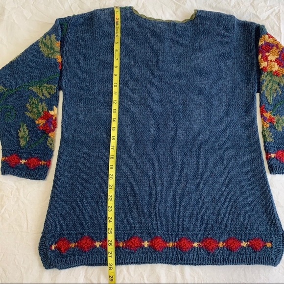 Hand Knit Ivy Vintage Embellished Tunic Sweater, grandma core, cottagecore, M - Picture 7 of 16